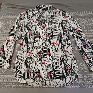 Karl Lagerfeld Black and White Button Down with Pink Highlights